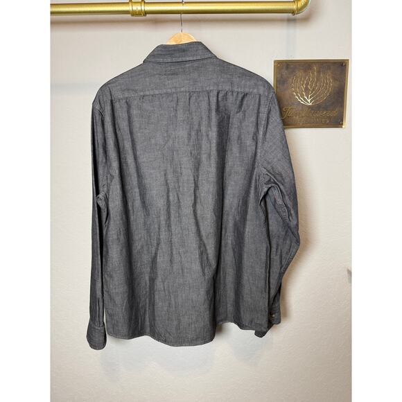 Men's Banana Republic Black Chambray Denim Untucked Slim Fit Button Down Sz L - Picture 7 of 7
